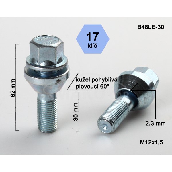 Srouby M12x1,5x30 kužel kl.17