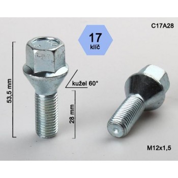 Šroub M12x1,5x28 kužel kl.17